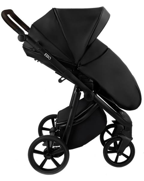 Детская коляска Roan Esso 2025 Кожа 2 в 1 ESSK/210/1 Black /Black/руч.Тем.коричневый