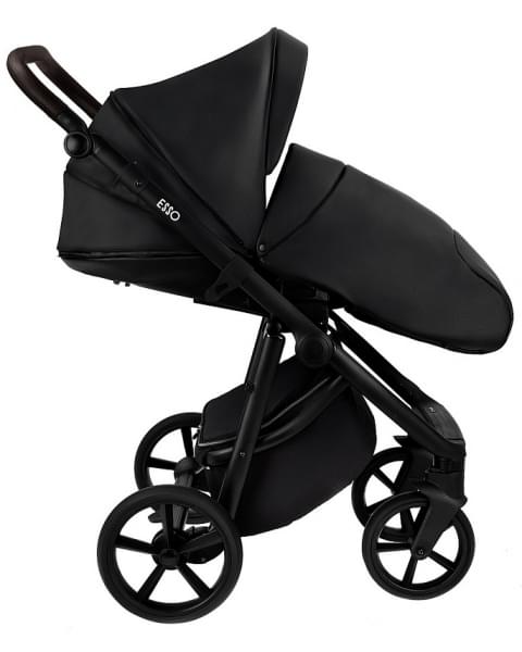 Детская коляска Roan Esso 2025 Кожа 2 в 1 ESSK/210/1 Black /Black/руч.Тем.коричневый