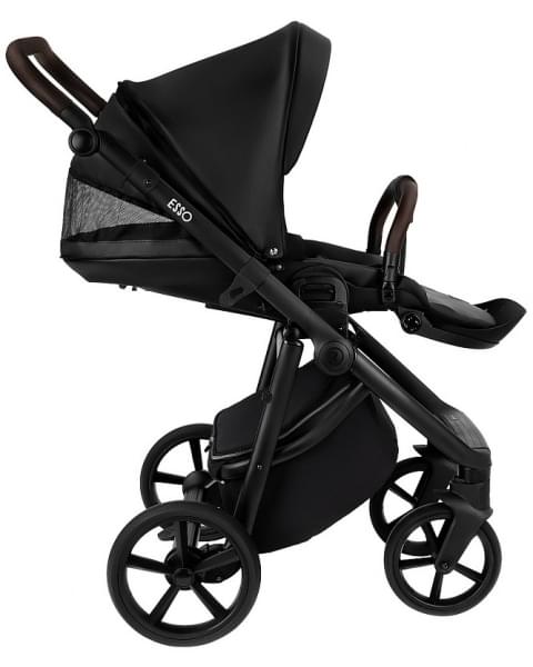Детская коляска Roan Esso 2025 Кожа 2 в 1 ESSK/210/1 Black /Black/руч.Тем.коричневый