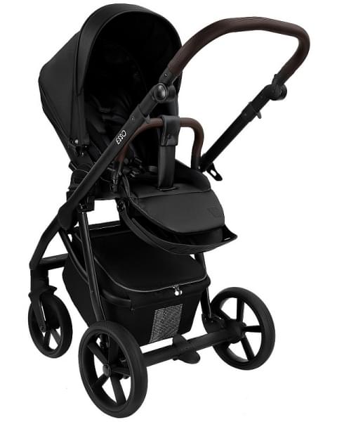 Детская коляска Roan Esso 2025 Кожа 2 в 1 ESSK/210/1 Black /Black/руч.Тем.коричневый