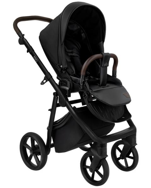Детская коляска Roan Esso 2025 Кожа 2 в 1 ESSK/210/1 Black /Black/руч.Тем.коричневый