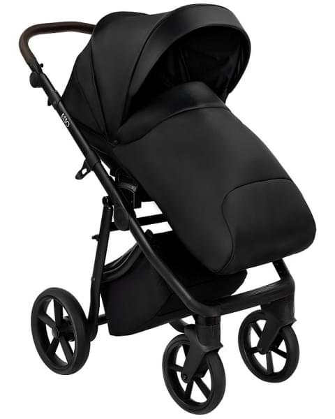 Детская коляска Roan Esso 2025 Кожа 2 в 1 ESSK/210/1 Black /Black/руч.Тем.коричневый