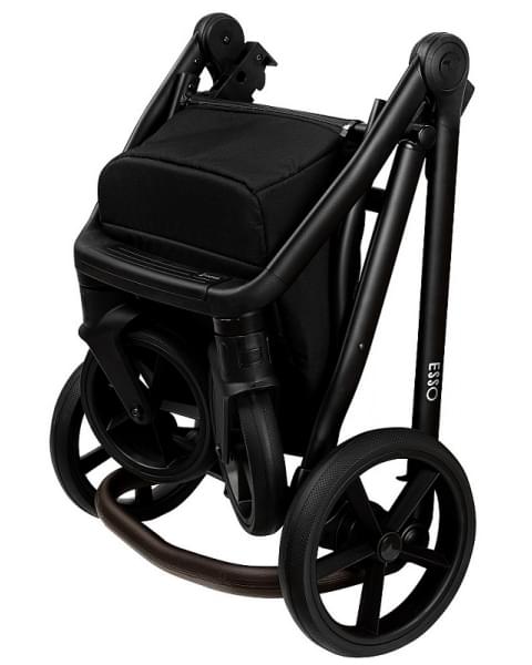 Детская коляска Roan Esso 2025 Кожа 2 в 1 ESSK/210/1 Black /Black/руч.Тем.коричневый