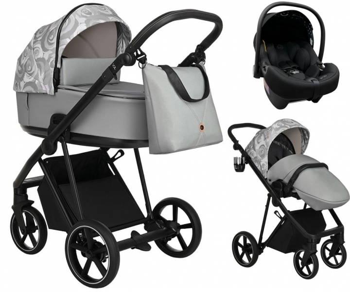 Детская коляска Roan Sol Flowers 3 в 1 с автокреслом Tutis Elo Lux EduSky Black RSF/5002 Gray/Black