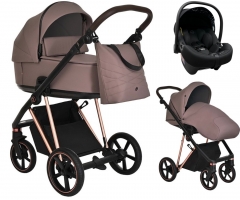 Детская коляска Roan Sol Luxury 3 в 1 с автокреслом Tutis Elo Lux EduSky Black RSL/4043 Cocoa/Rose Gold
