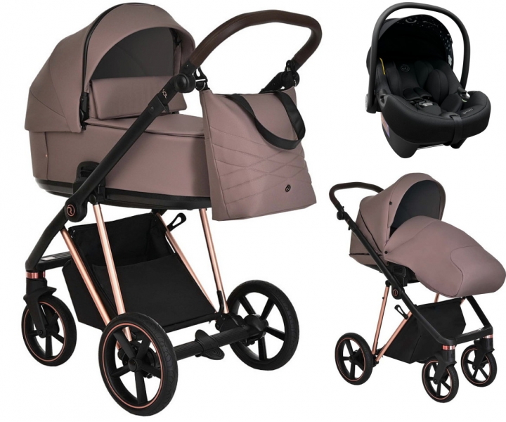 Детская коляска Roan Sol Luxury 3 в 1 с автокреслом Tutis Elo Lux EduSky Black RSL/4043 Cocoa/Rose Gold