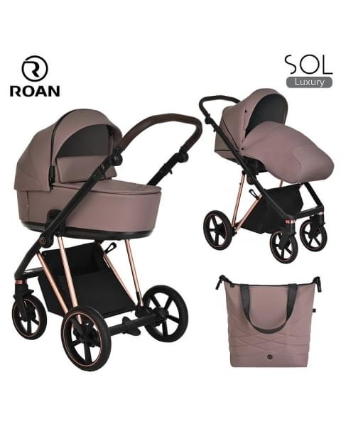 Детская коляска Roan Sol Luxury 3 в 1 с автокреслом Tutis Elo Lux EduSky Black RSL/4043 Cocoa/Rose Gold