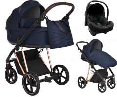 Детская коляска Roan Sol Luxury 3 в 1 с автокреслом Tutis Elo Lux EduSky Black RSL/4047 Mystic Blue/Rose Gold