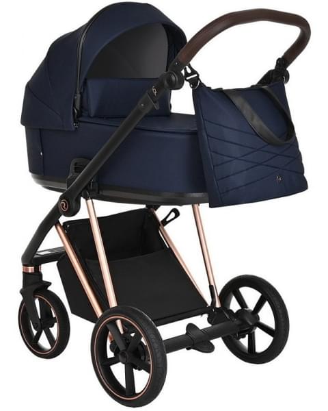 Детская коляска Roan Sol Luxury 3 в 1 с автокреслом Tutis Elo Lux EduSky Black RSL/4047 Mystic Blue/Rose Gold