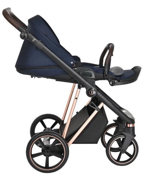 Детская коляска Roan Sol Luxury 3 в 1 с автокреслом Tutis Elo Lux EduSky Black RSL/4047 Mystic Blue/Rose Gold
