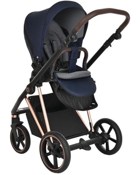 Детская коляска Roan Sol Luxury 3 в 1 с автокреслом Tutis Elo Lux EduSky Black RSL/4047 Mystic Blue/Rose Gold