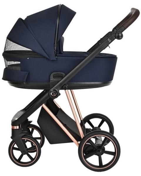 Детская коляска Roan Sol Luxury 3 в 1 с автокреслом Tutis Elo Lux EduSky Black RSL/4047 Mystic Blue/Rose Gold