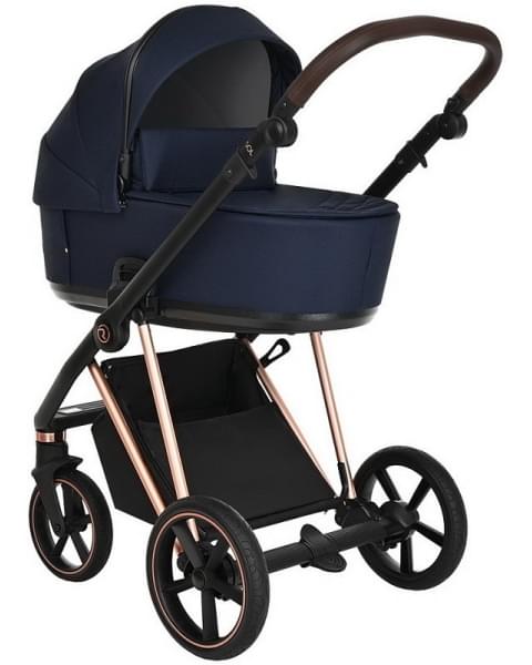 Детская коляска Roan Sol Luxury 3 в 1 с автокреслом Tutis Elo Lux EduSky Black RSL/4047 Mystic Blue/Rose Gold