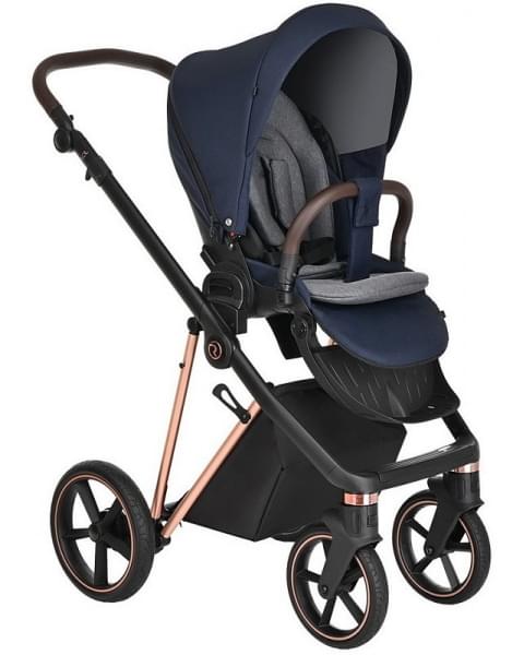 Детская коляска Roan Sol Luxury 3 в 1 с автокреслом Tutis Elo Lux EduSky Black RSL/4047 Mystic Blue/Rose Gold