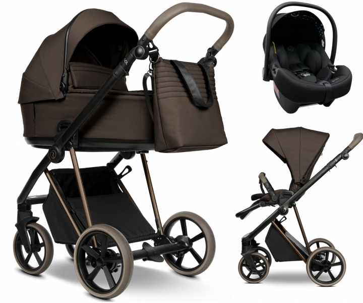 Детская коляска Roan Sol Vintage Luxury 3 в 1 с автокреслом Tutis Elo Lux EduSky Black VIN 04/TC Turkish Coffe/Bronze/руч.Cappuccino