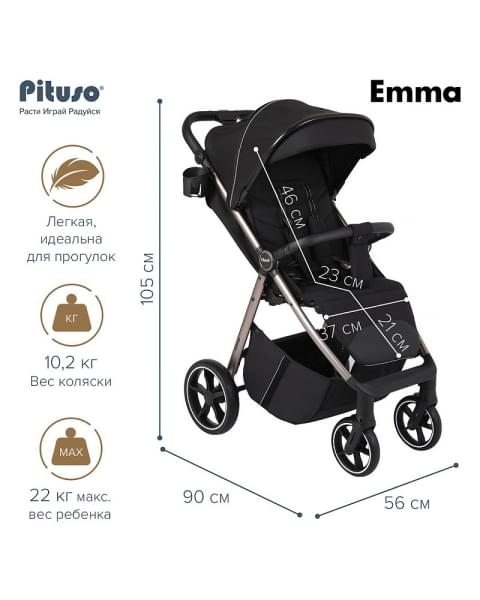 Детская прогулочная коляска Pituso Emma Black/Черный