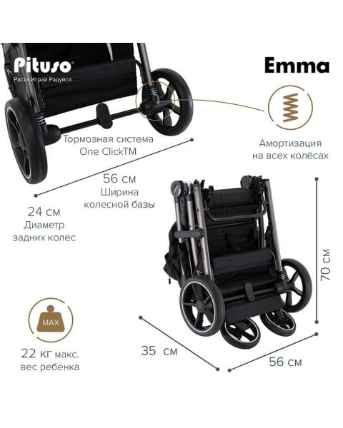 Детская прогулочная коляска Pituso Emma Black/Черный