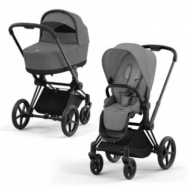 Коляска 2 в 1 Cybex Priam IV Platinum Collection шасси Matt Black, Mirage Grey (Серый)