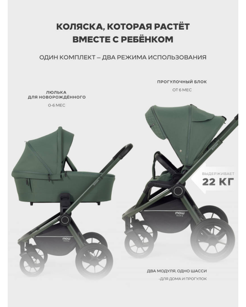 Коляска 2 в 1 Mowbaby Zoom PU Forest green