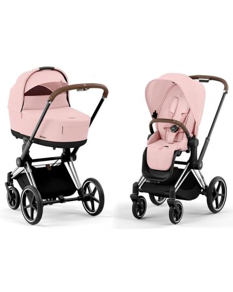 Коляска 3 в 1 Cybex Priam IV Chrome Brown и автокресло Aton B2 i-Size Dynamic Red Peach Pink