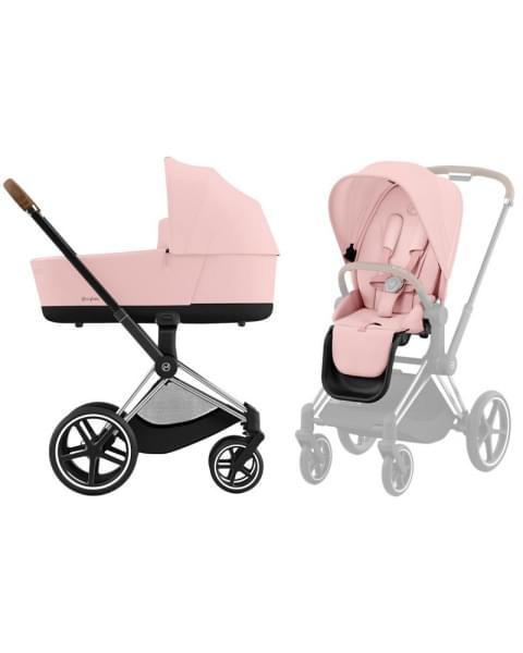 Коляска 3 в 1 Cybex Priam IV Chrome Brown и автокресло Aton B2 i-Size Dynamic Red Peach Pink