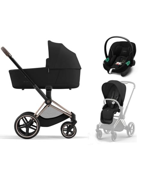Коляска 3 в 1 Cybex Priam IV Rosegold и автокресло Aton S2 i-Size с базой Base One Sepia Black/Moon Black