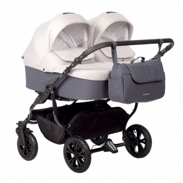 Коляска для двойни 2 в 1 Indigo Charlotte Sity Duo, Cs 01 (Темно-серый + Светло-бежевый)