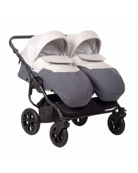 Коляска для двойни 2 в 1 Indigo Charlotte Sity Duo, Cs 01 (Темно-серый + Светло-бежевый)