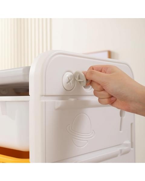 Стеллаж для игрушек UNIX Kids Moon 13 (3 полки + 10 ящиков) желтый/белый