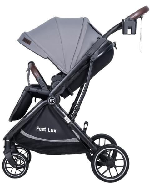 Детская прогулочная коляска Farfello Fest Lux Серый/Grey FL-3 черная рама