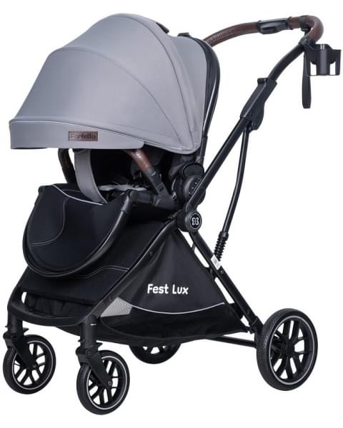 Детская прогулочная коляска Farfello Fest Lux Серый/Grey FL-3 черная рама