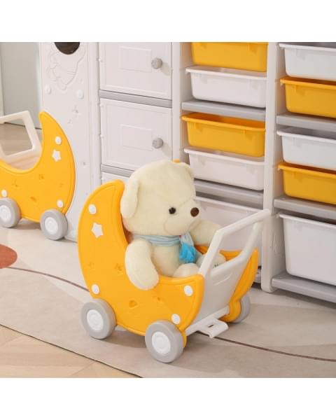 Стеллаж для игрушек UNIX Kids Moon 13 (3 полки + 10 ящиков) желтый/белый