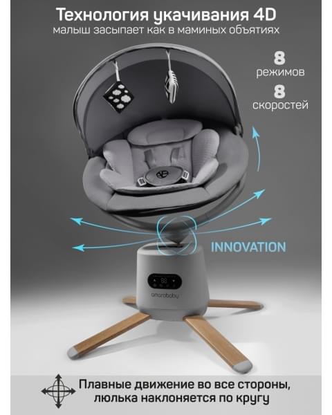 Качели электронные детские Amarobaby Jolly swing, серый, светло-серый вкладыш