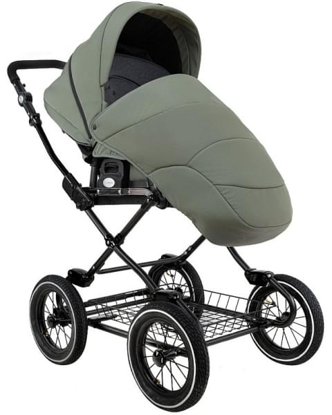 Детская коляска Roan Bass Next Classic 2.0 d12 3 в 1 с автокреслом Tutis Elo Lux EduSky Black BNC/82/2 Sage Green/Black/руч.Black