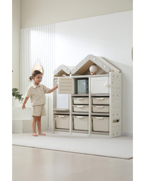 Стеллаж для игрушек UNIX Kids House 7 ящиков, 2 полки с дверцей Grey