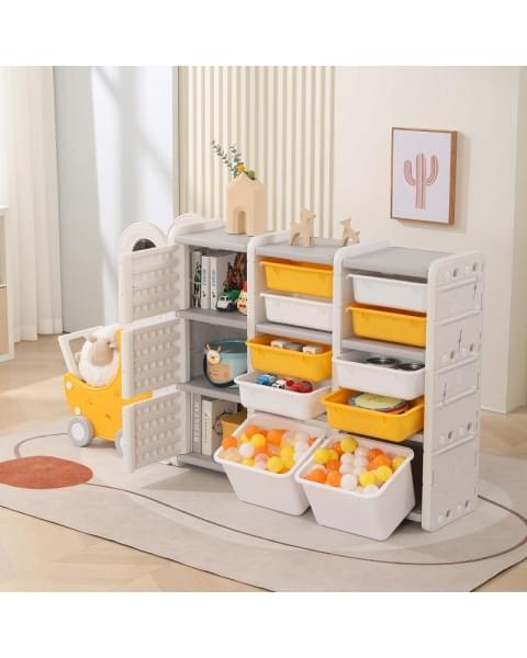 Стеллаж для игрушек UNIX Kids Moon 13 (3 полки + 10 ящиков) желтый/белый