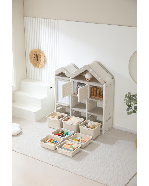 Стеллаж для игрушек UNIX Kids House 7 ящиков, 2 полки с дверцей Grey