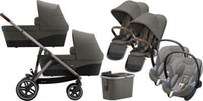 Коляска 3 в 1 для двойни Cybex Gazelle S шасси Taupe, Soho Grey (Серый)