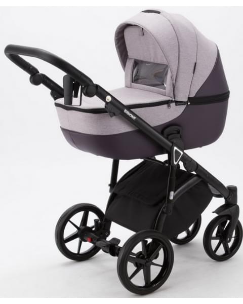Детская коляска Adamex Bibione 3 в 1 BI-PS13 (СЕРО-РОЗОВ+СЛИВОВАЯ КОЖА)