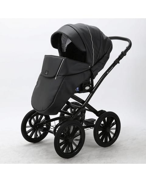 Детская коляска Adamex Chantal Retro Deluxe 3 в 1 C114 (ЧЕРНАЯ 100% КОЖА)