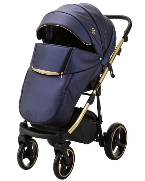 Детская коляска Adamex Cortina Deluxe 3 в 1 CT336 (Т.СИН. КОЖА+ЗОЛОТО.ОТДЕЛКА+ ЗОЛОТ. РАМА)