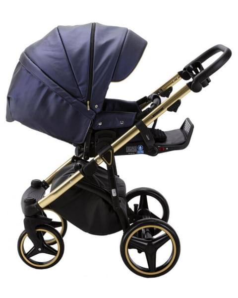 Детская коляска Adamex Cortina Deluxe 3 в 1 CT336 (Т.СИН. КОЖА+ЗОЛОТО.ОТДЕЛКА+ ЗОЛОТ. РАМА)