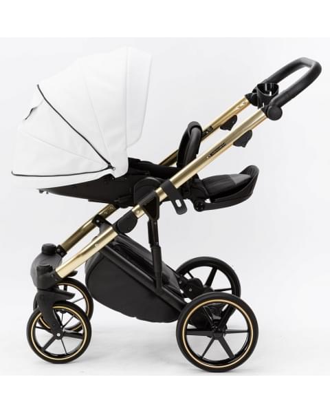 Детская коляска Adamex Lumi Air SE Deluxe 2 в 1 L-SA500 (БЕЛ.КОЖА+ЗОЛОТО РАМА)