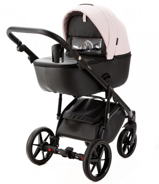 Детская коляска Adamex Nola Deluxe 3 в 1 N-SD102 (РОЗОВ.ПУДРА КОЖА + ЧЕРН.КОЖА)