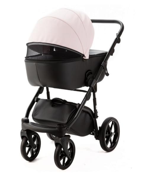 Детская коляска Adamex Nola Deluxe 3 в 1 N-SD102 (РОЗОВ.ПУДРА КОЖА + ЧЕРН.КОЖА)