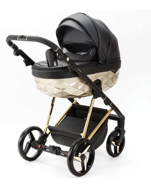 Детская коляска Adamex Quantum Star Deluxe 2 в 1 Q-STAR102-K (ЧЕРН.КОЖА+ЗОЛОТО РАМА)