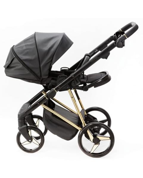 Детская коляска Adamex Quantum Star Deluxe 2 в 1 Q-STAR102-K (ЧЕРН.КОЖА+ЗОЛОТО РАМА)