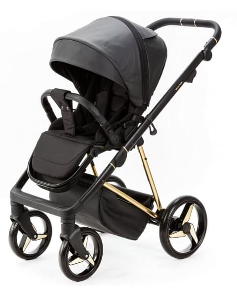 Детская коляска Adamex Quantum Star Deluxe 2 в 1 Q-STAR102-K (ЧЕРН.КОЖА+ЗОЛОТО РАМА)
