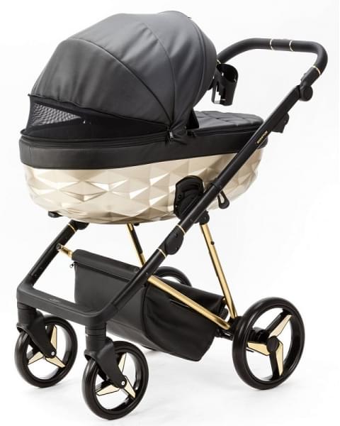 Детская коляска Adamex Quantum Star Deluxe 2 в 1 Q-STAR102-K (ЧЕРН.КОЖА+ЗОЛОТО РАМА)