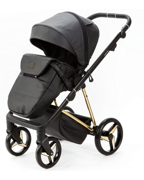 Детская коляска Adamex Quantum Star Deluxe 2 в 1 Q-STAR102-K (ЧЕРН.КОЖА+ЗОЛОТО РАМА)